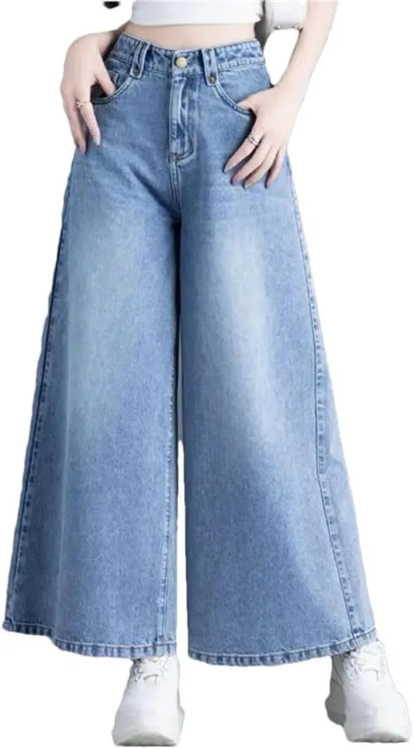 Women's Wide Legs Pants High Waisted Jeans Design Sense Cowboy Skirt Trousers