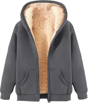 Women's Winter Warm Fleece Jackets Thick Sherpa Lined Zip up Hoodies Heavyweight Sweatshirt Coat