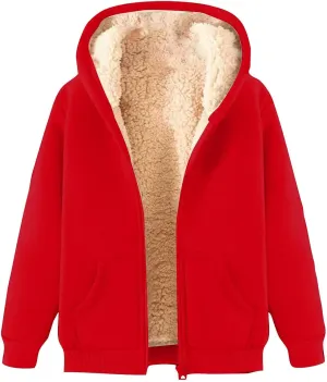 Women's Winter Warm Fleece Jackets Thick Sherpa Lined Zip up Hoodies Heavyweight Sweatshirt Coat