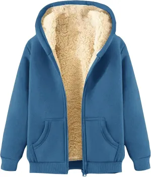 Women's Winter Warm Fleece Jackets Thick Sherpa Lined Zip up Hoodies Heavyweight Sweatshirt Coat