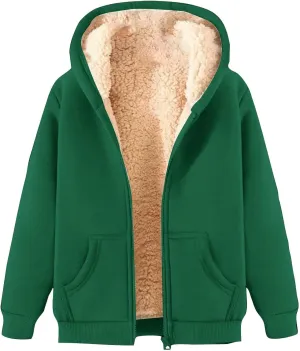 Women's Winter Warm Fleece Jackets Thick Sherpa Lined Zip up Hoodies Heavyweight Sweatshirt Coat