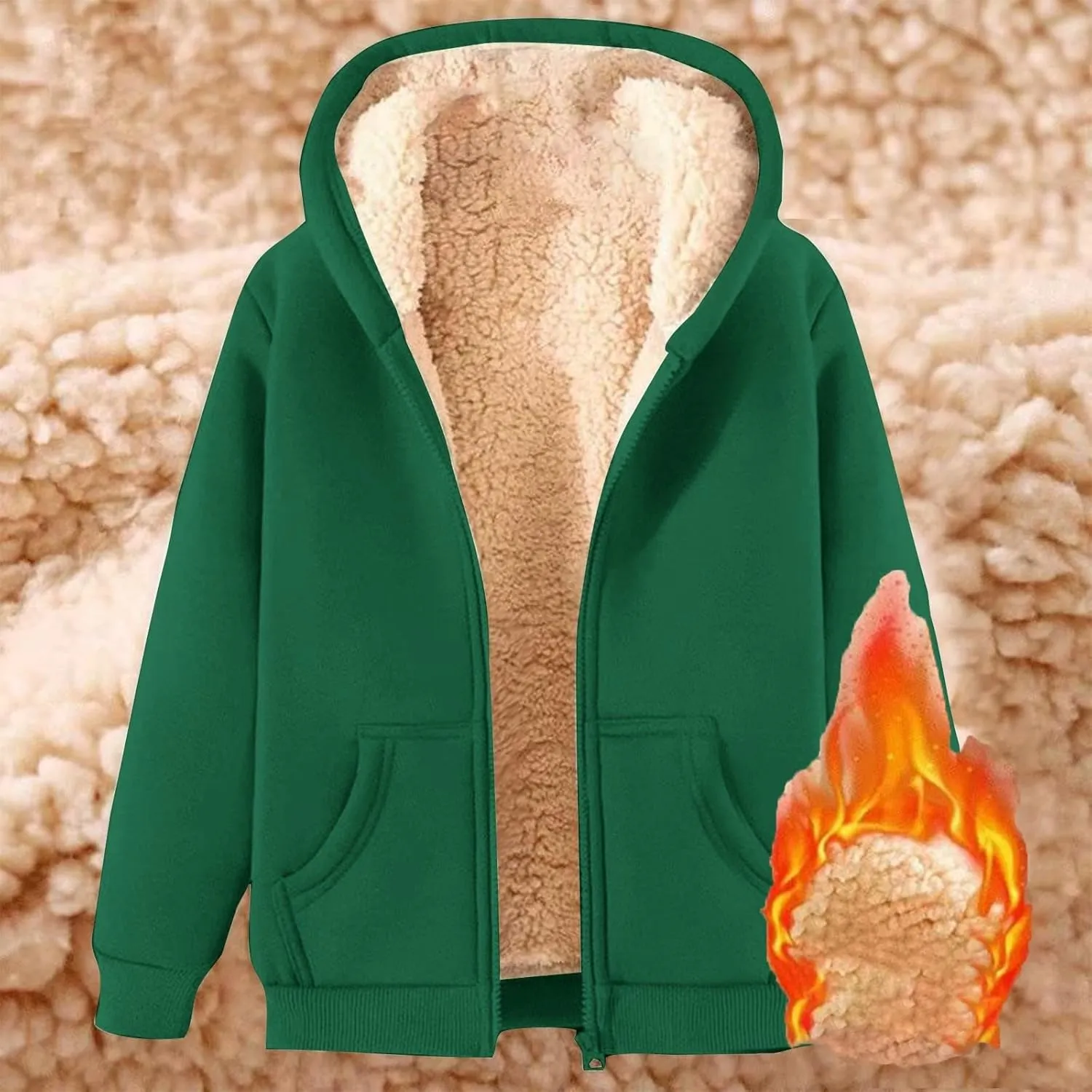 Women's Winter Warm Fleece Jackets Thick Sherpa Lined Zip up Hoodies Heavyweight Sweatshirt Coat