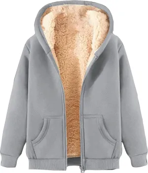 Women's Winter Warm Fleece Jackets Thick Sherpa Lined Zip up Hoodies Heavyweight Sweatshirt Coat
