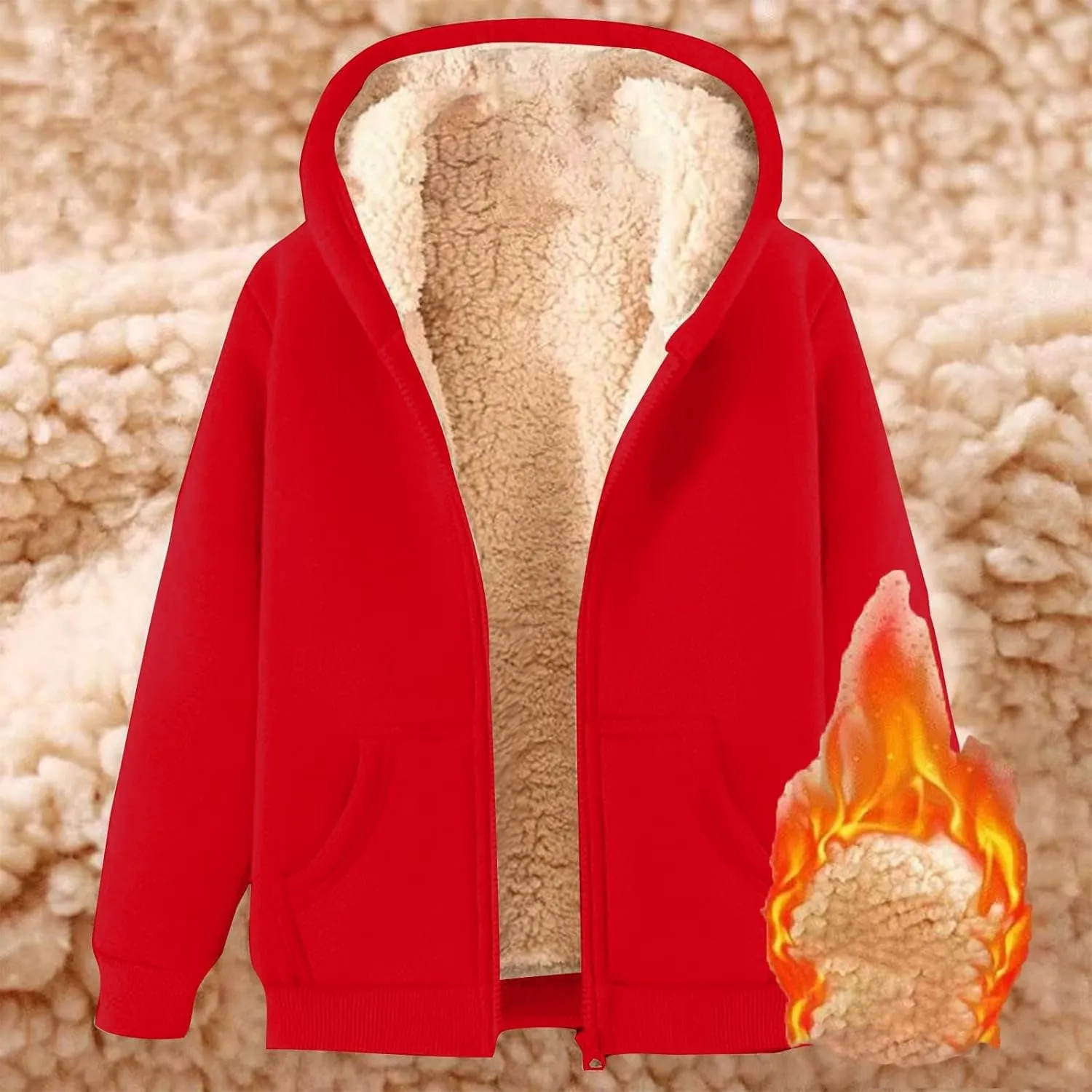 Women's Winter Warm Fleece Jackets Thick Sherpa Lined Zip up Hoodies Heavyweight Sweatshirt Coat