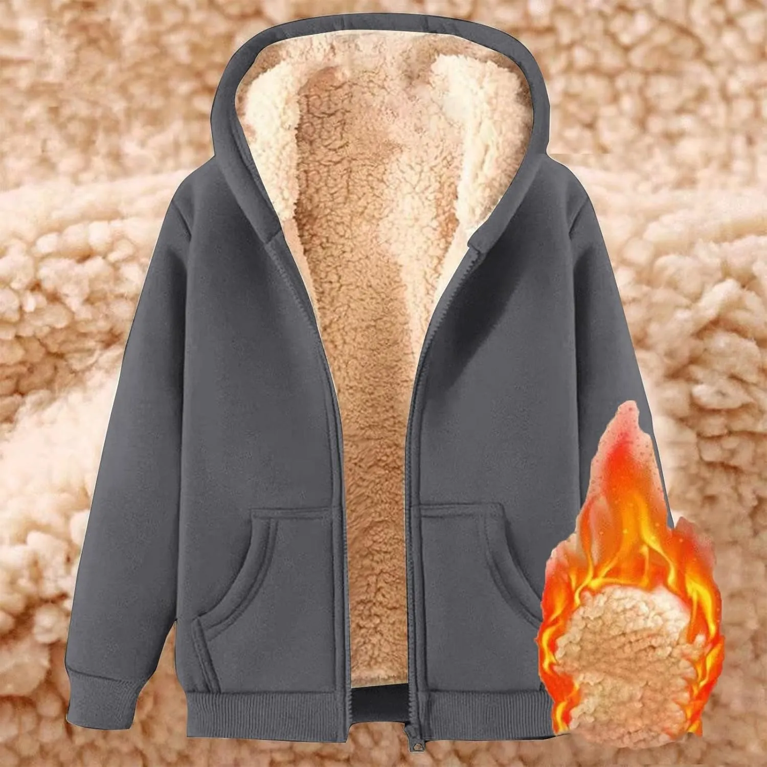 Women's Winter Warm Fleece Jackets Thick Sherpa Lined Zip up Hoodies Heavyweight Sweatshirt Coat