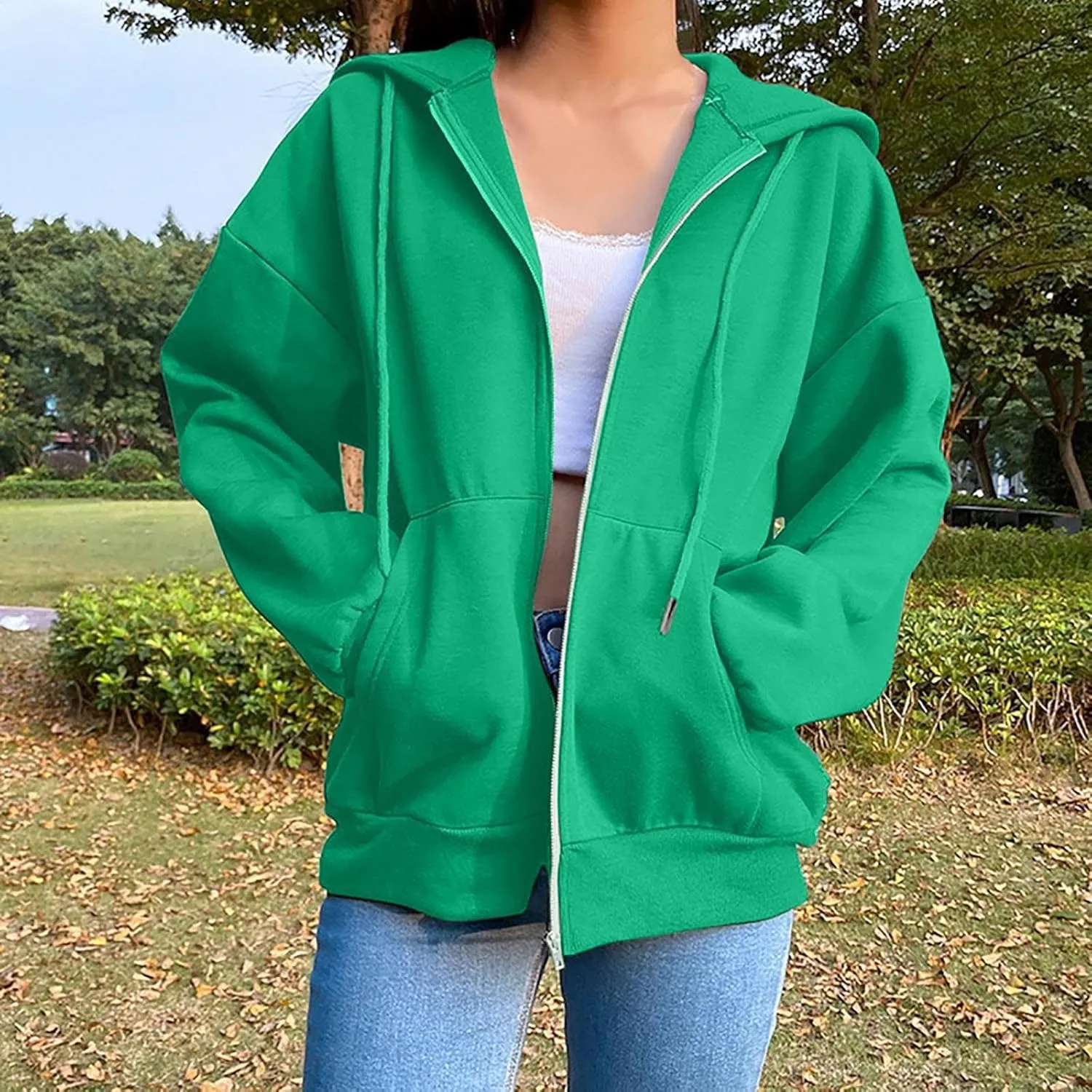 Womens Zip Up Hoodies Long Sleeve Oversized Sweatshirts Fall Fashion 2024 Trendy Lightweight Y2K Jacket