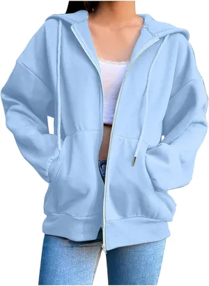 Womens Zip Up Hoodies Long Sleeve Oversized Sweatshirts Fall Fashion 2024 Trendy Lightweight Y2K Jacket