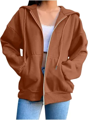 Womens Zip Up Hoodies Long Sleeve Oversized Sweatshirts Fall Fashion 2024 Trendy Lightweight Y2K Jacket