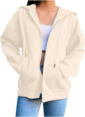 Womens Zip Up Hoodies Long Sleeve Oversized Sweatshirts Fall Fashion 2024 Trendy Lightweight Y2K Jacket