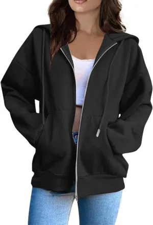 Womens Zip Up Hoodies Long Sleeve Oversized Sweatshirts Fall Fashion 2024 Trendy Lightweight Y2K Jacket
