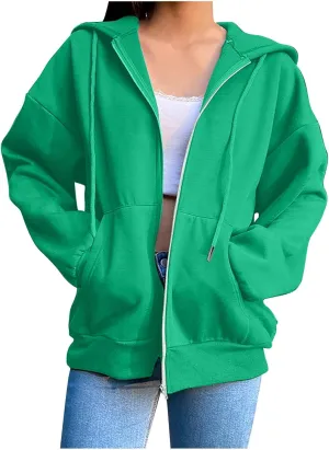 Womens Zip Up Hoodies Long Sleeve Oversized Sweatshirts Fall Fashion 2024 Trendy Lightweight Y2K Jacket
