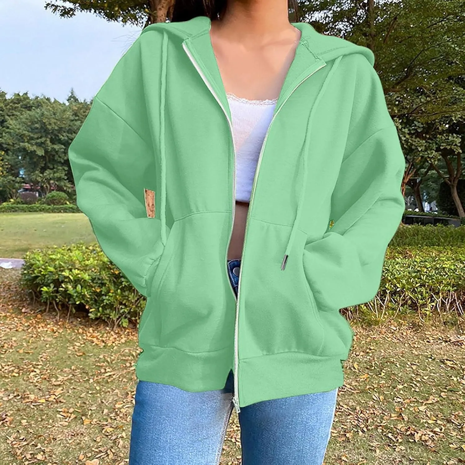 Womens Zip Up Hoodies Long Sleeve Oversized Sweatshirts Fall Fashion 2024 Trendy Lightweight Y2K Jacket
