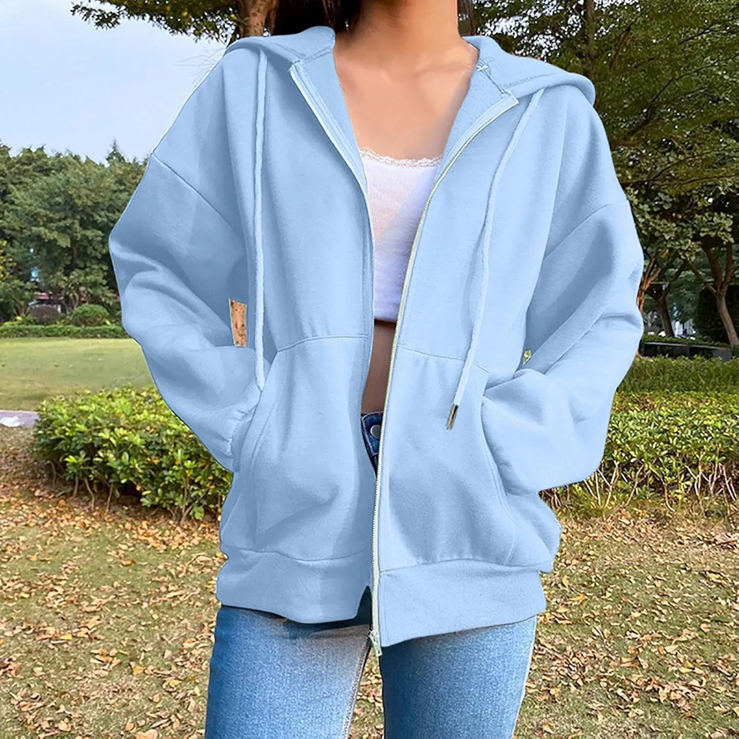 Womens Zip Up Hoodies Long Sleeve Oversized Sweatshirts Fall Fashion 2024 Trendy Lightweight Y2K Jacket