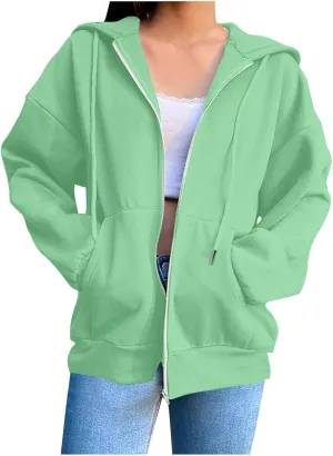 Womens Zip Up Hoodies Long Sleeve Oversized Sweatshirts Fall Fashion 2024 Trendy Lightweight Y2K Jacket