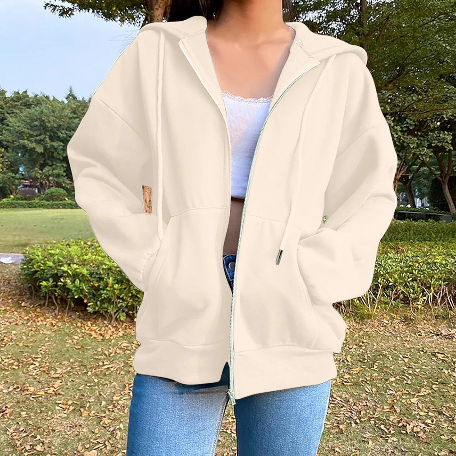 Womens Zip Up Hoodies Long Sleeve Oversized Sweatshirts Fall Fashion 2024 Trendy Lightweight Y2K Jacket