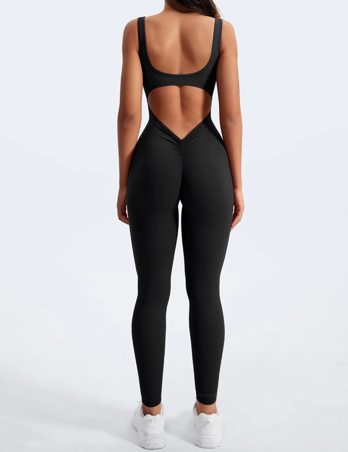 YEOREO Long Sleeve Jumpsuit for Women Workout V Back Bodysuit Lizvette Scrunch Leggings One Piece Romper Full Length Bodycon