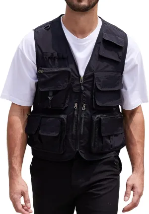 Yimoon Mens Utility Fishing Vest Summer Lightweight Safari Travel Cargo Vest Outdoor Work Vests Multi Pockets