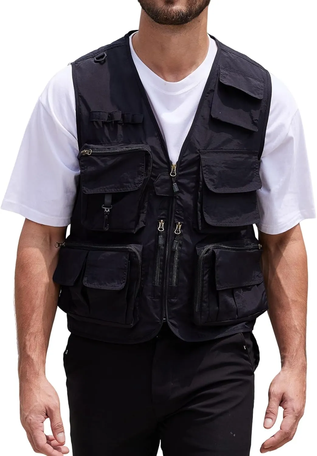 Yimoon Mens Utility Fishing Vest Summer Lightweight Safari Travel Cargo Vest Outdoor Work Vests Multi Pockets