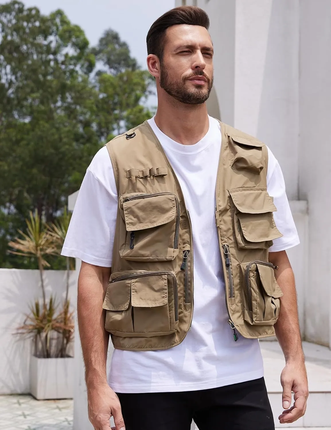 Yimoon Mens Utility Fishing Vest Summer Lightweight Safari Travel Cargo Vest Outdoor Work Vests Multi Pockets
