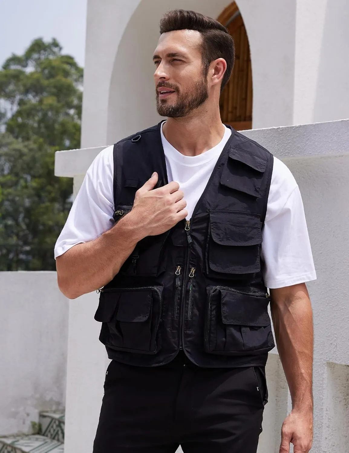 Yimoon Mens Utility Fishing Vest Summer Lightweight Safari Travel Cargo Vest Outdoor Work Vests Multi Pockets