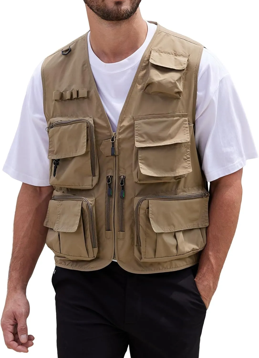 Yimoon Mens Utility Fishing Vest Summer Lightweight Safari Travel Cargo Vest Outdoor Work Vests Multi Pockets