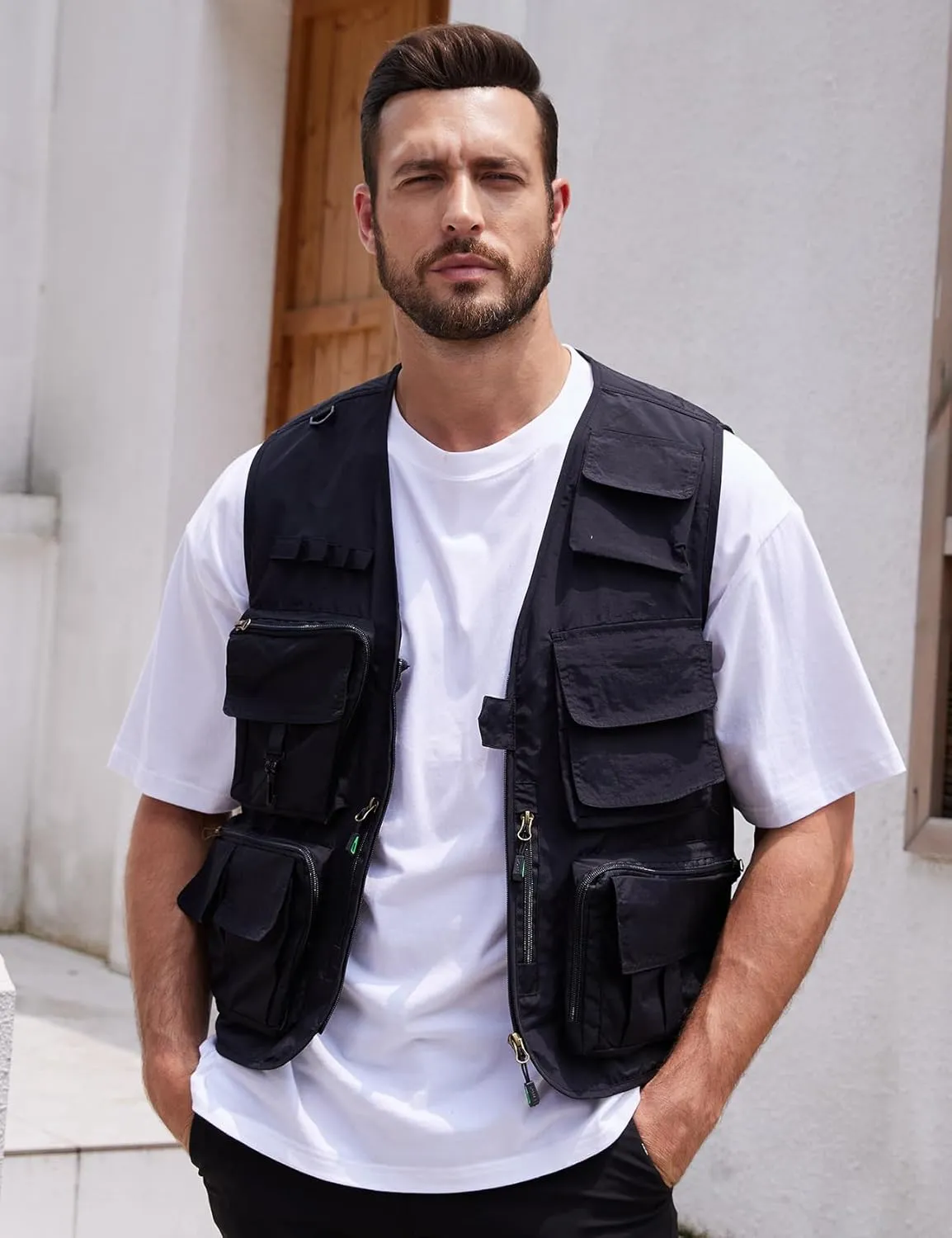 Yimoon Mens Utility Fishing Vest Summer Lightweight Safari Travel Cargo Vest Outdoor Work Vests Multi Pockets