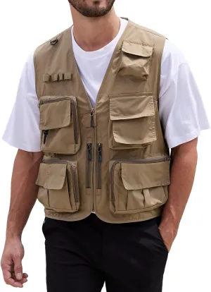 Yimoon Mens Utility Fishing Vest Summer Lightweight Safari Travel Cargo Vest Outdoor Work Vests Multi Pockets