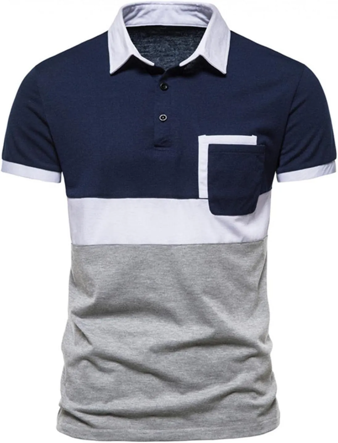 ZHUER Summer Color Block T Shirts for Men Short Sleeve Button Up Henley Shirts Slim Fit Turn-Down Collar Casual Golf Shirts