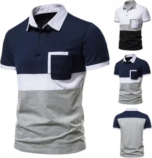 ZHUER Summer Color Block T Shirts for Men Short Sleeve Button Up Henley Shirts Slim Fit Turn-Down Collar Casual Golf Shirts