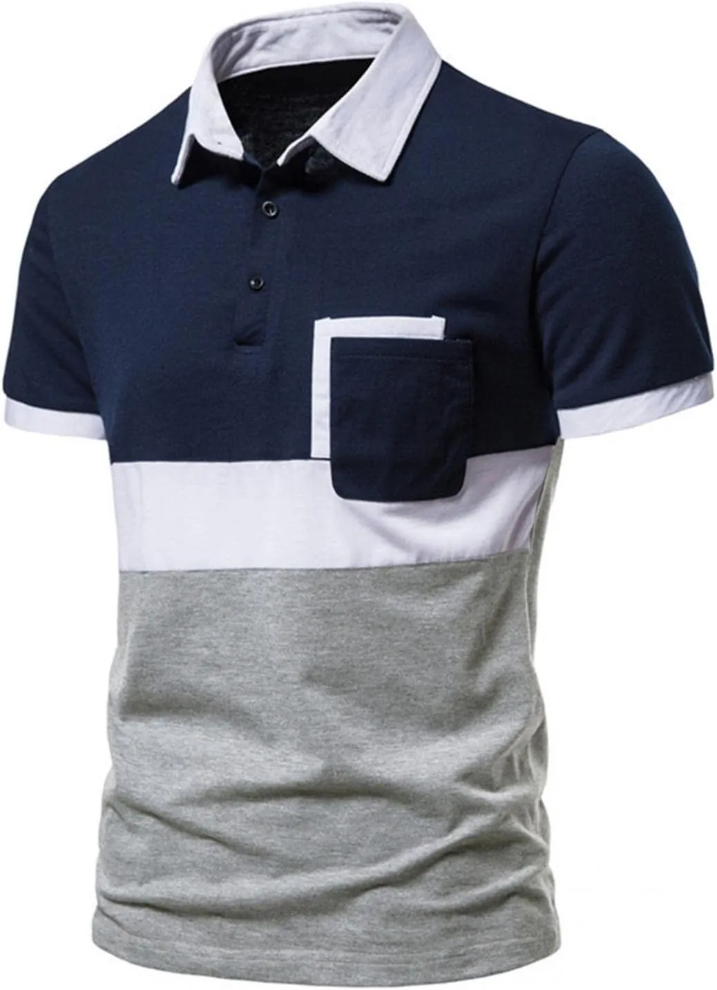 ZHUER Summer Color Block T Shirts for Men Short Sleeve Button Up Henley Shirts Slim Fit Turn-Down Collar Casual Golf Shirts