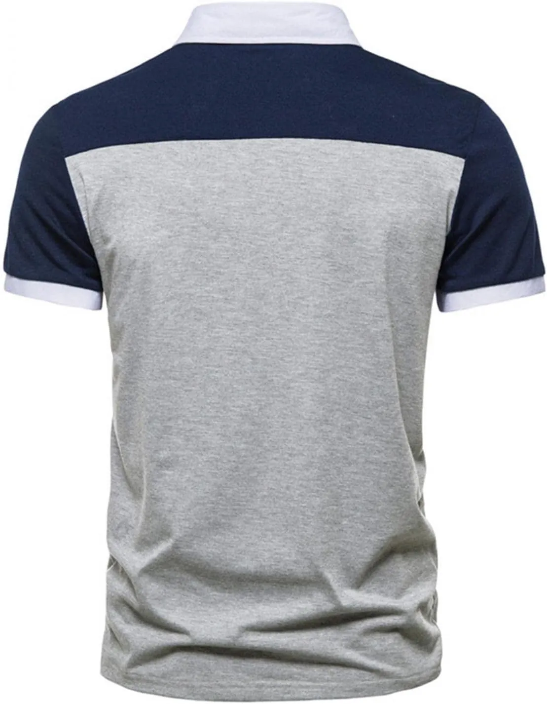 ZHUER Summer Color Block T Shirts for Men Short Sleeve Button Up Henley Shirts Slim Fit Turn-Down Collar Casual Golf Shirts