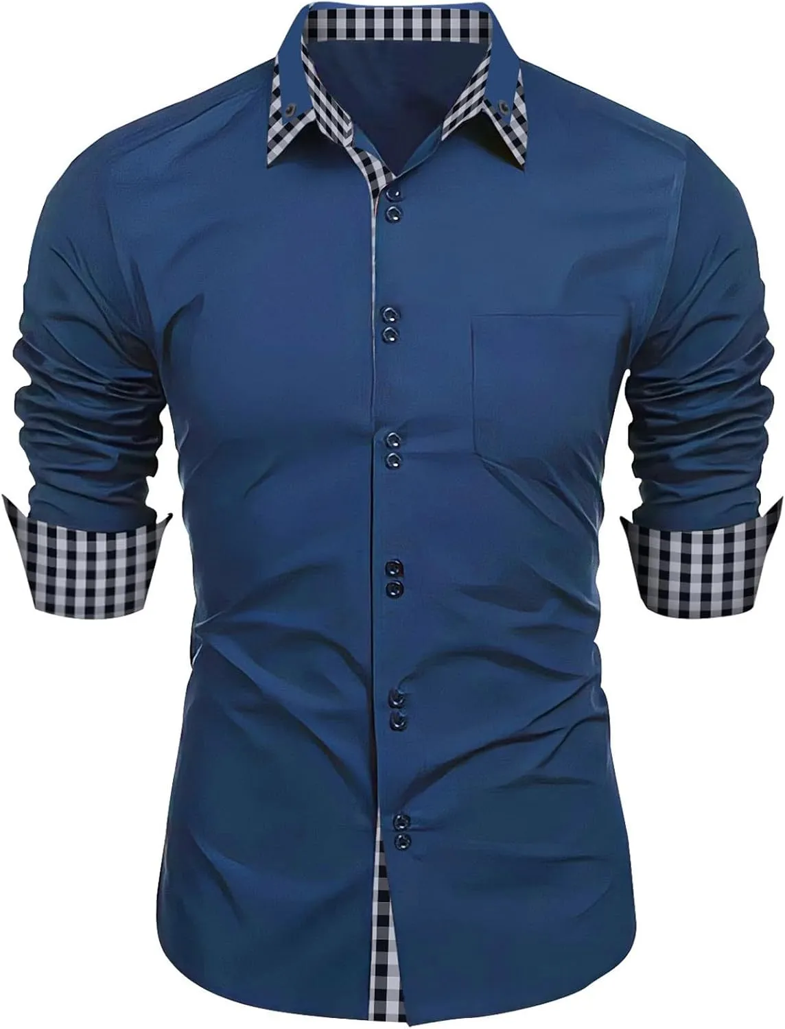 ZYXTIM Mens Cuban Guayabera Shirt Solid Long Sleeve Dress Shirts Business Casual Button Down Shirts Summer Beach Linen Shirts