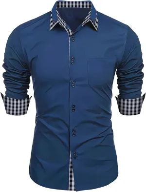 ZYXTIM Mens Cuban Guayabera Shirt Solid Long Sleeve Dress Shirts Business Casual Button Down Shirts Summer Beach Linen Shirts